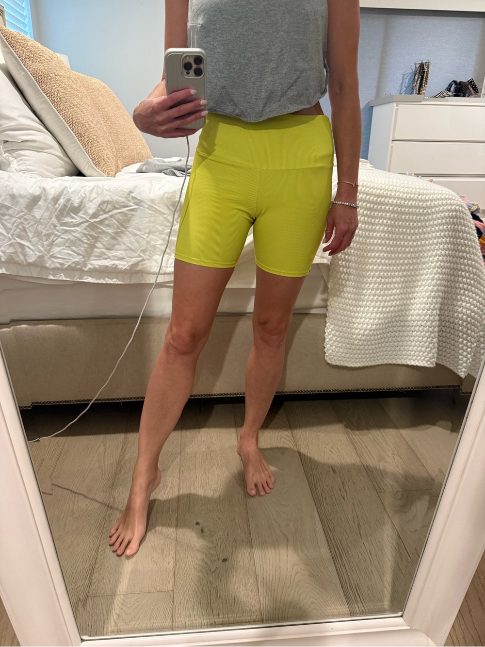 Onzie Ribbed High-Waist Biker Shorts – Lime/Chartreuse